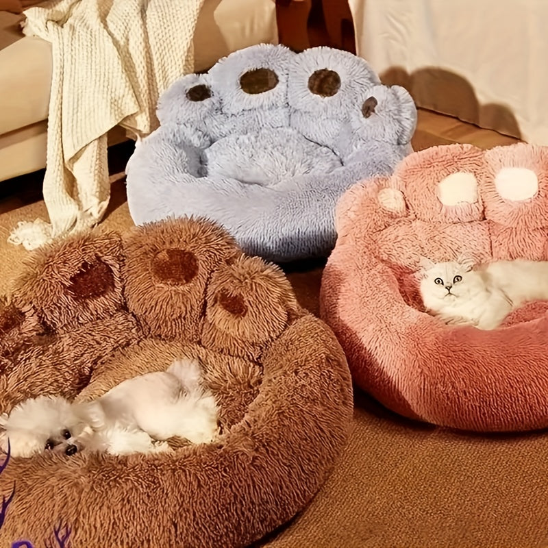 Cozy Bear Paw Plush Pet Bed for Dogs & Cats