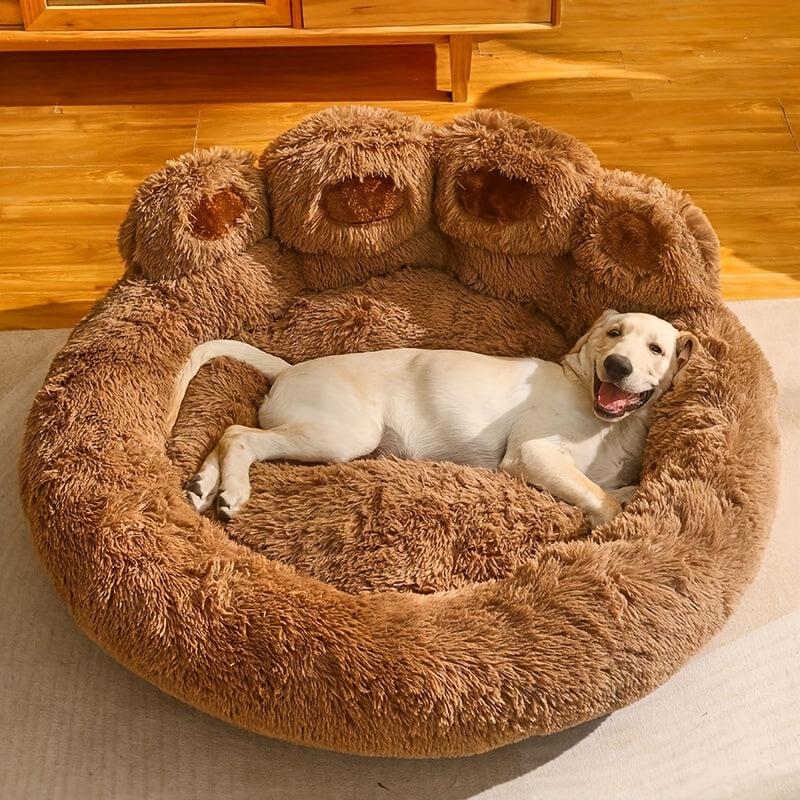 Cozy Bear Paw Plush Pet Bed for Dogs & Cats