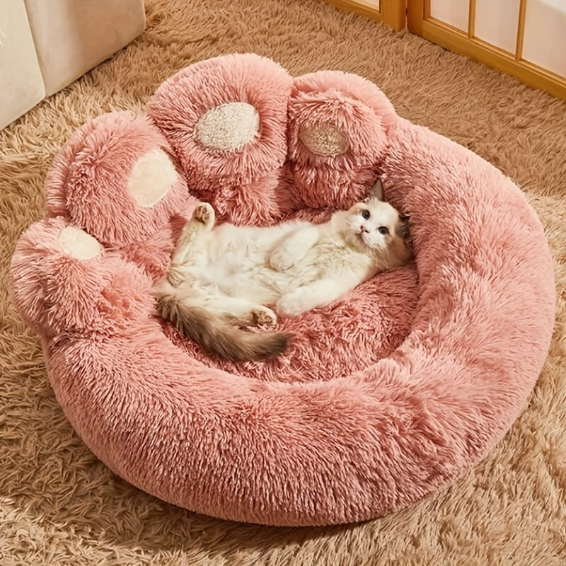 Cozy Bear Paw Plush Pet Bed for Dogs & Cats