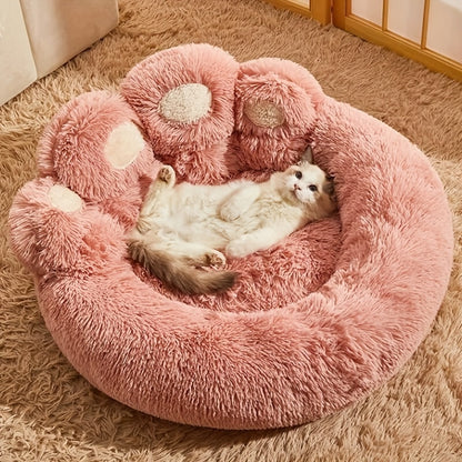 Cozy Bear Paw Plush Pet Bed for Dogs & Cats