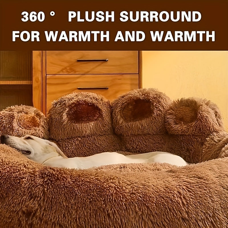 Cozy Bear Paw Plush Pet Bed for Dogs & Cats