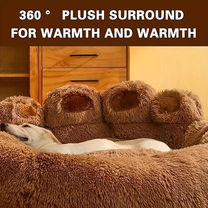 Cozy Bear Paw Plush Pet Bed for Dogs & Cats