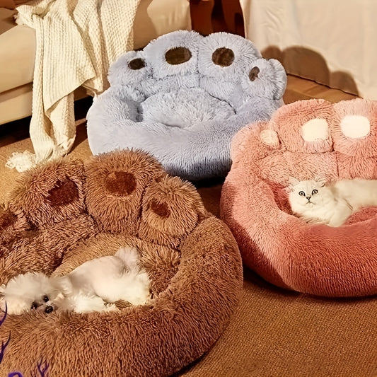 Cozy Bear Paw Plush Pet Bed for Dogs & Cats
