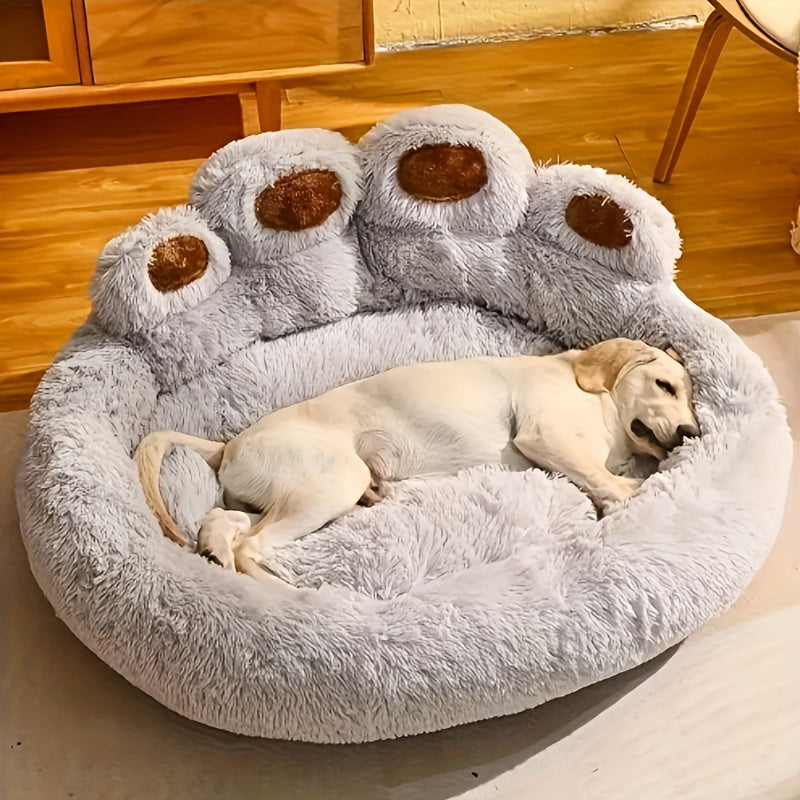 Cozy Bear Paw Plush Pet Bed for Dogs & Cats