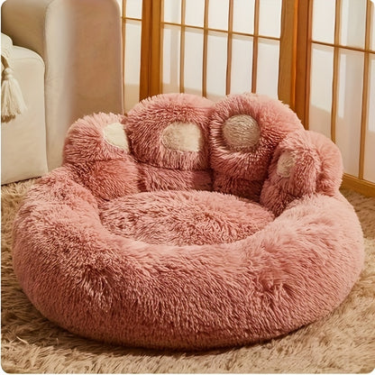 Cozy Bear Paw Plush Pet Bed for Dogs & Cats
