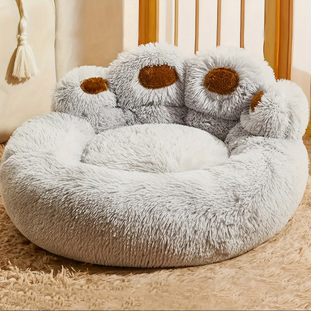 Cozy Bear Paw Plush Pet Bed for Dogs & Cats