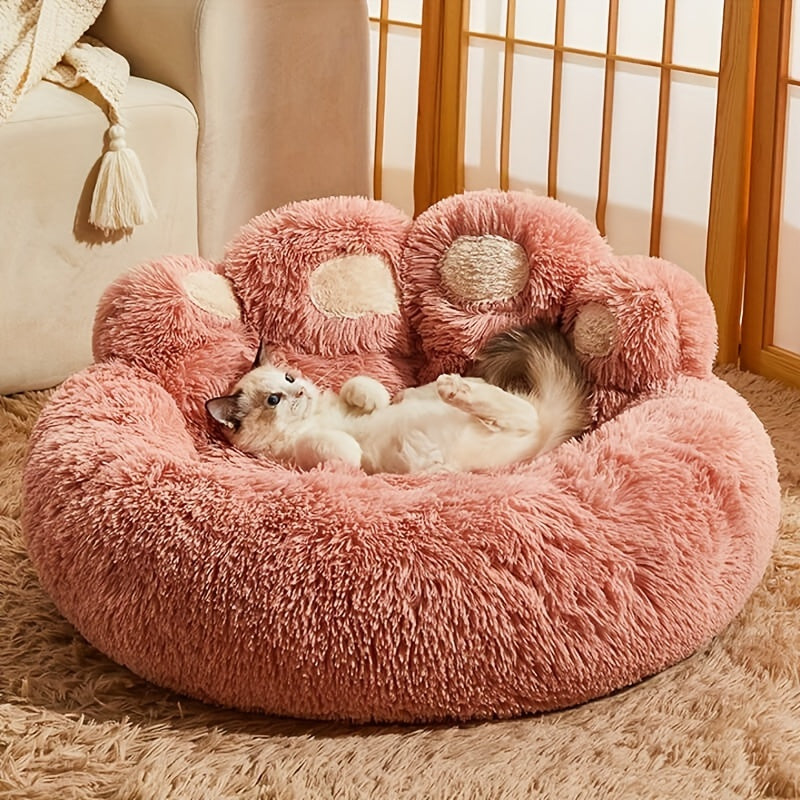 Cozy Bear Paw Plush Pet Bed for Dogs & Cats