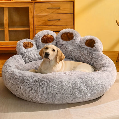 Cozy Bear Paw Plush Pet Bed for Dogs & Cats