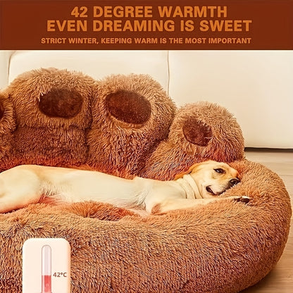 Cozy Bear Paw Plush Pet Bed for Dogs & Cats